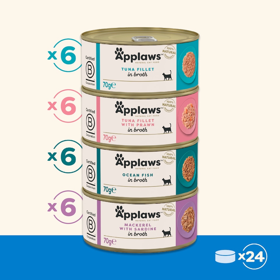 image 1 of Applaws Natural Wet Cat Food Fish Selection in Broth Tins 24 x 70g