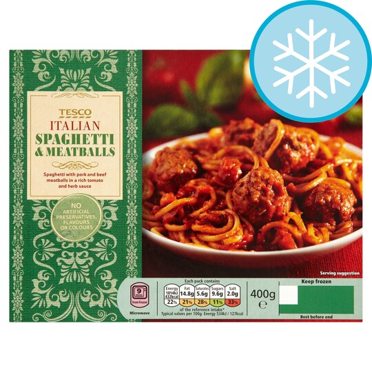 TESCO ITALIAN SPAGHETTI & MEATBALLS 400G Tesco Groceries