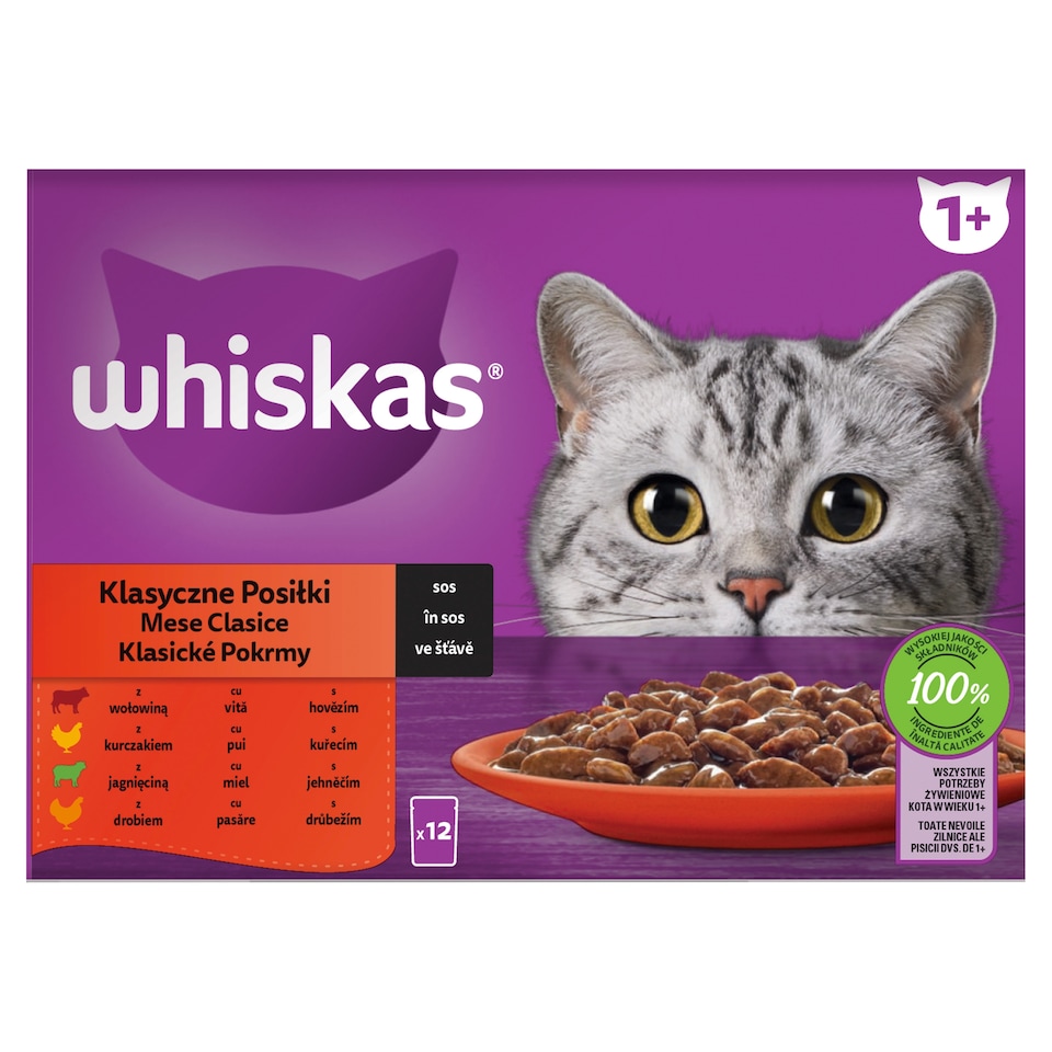 Whiskas 1+ klasické pokrmy v šťave 12 x 85 g (1,02 kg)
