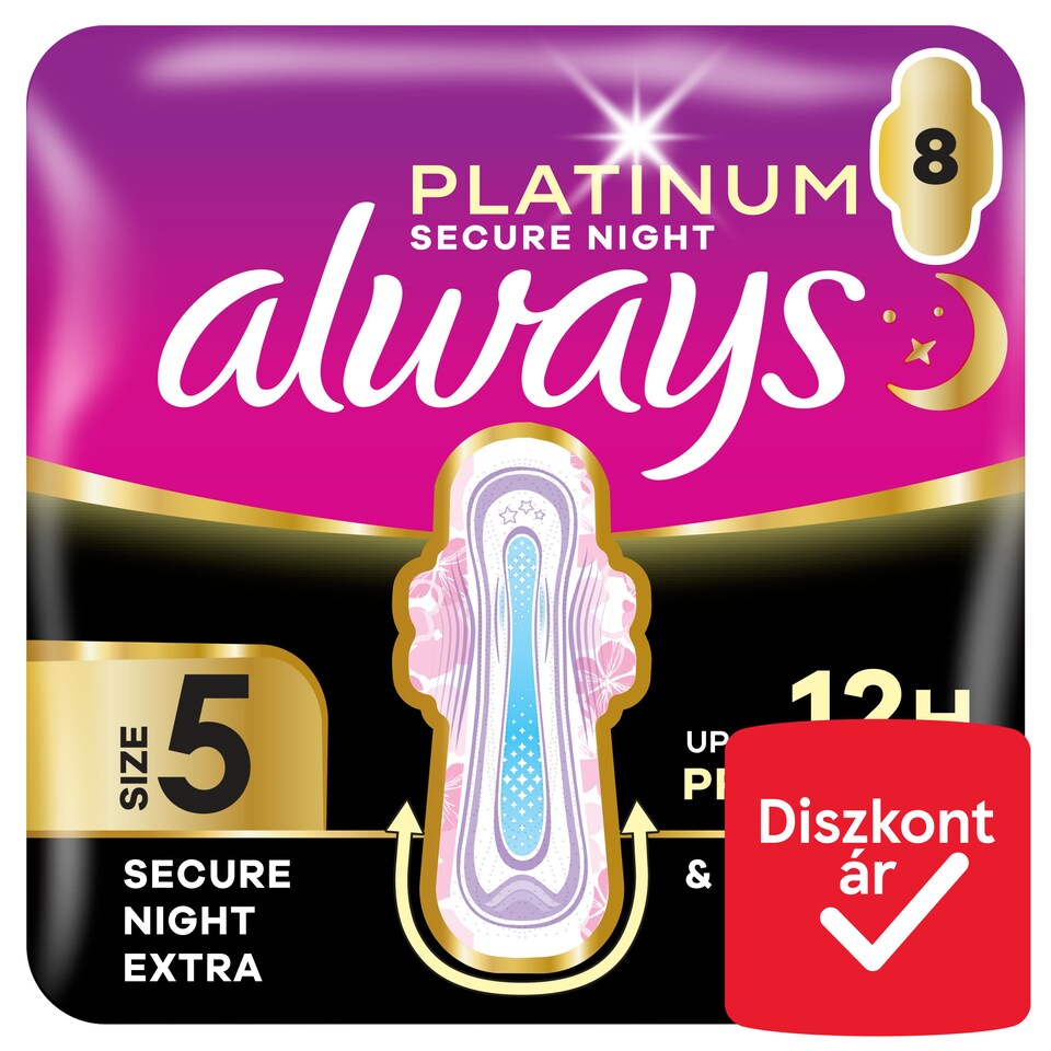 Always Platinum Egészségügyi Betét Secure Night Extra (5-ös méret), 8 db Betét  1. kép