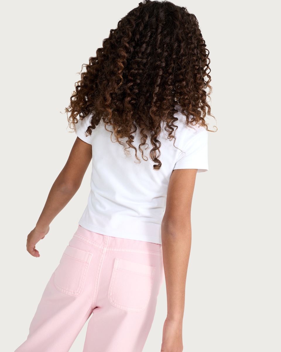 image 1 of F&F Girls Cotton Rich Lip Print T-Shirt in White