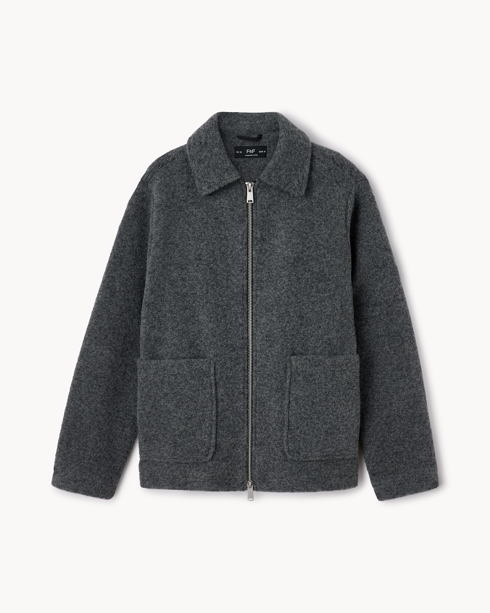 image 1 of F&F Textured Zip Through Jacket in Grey