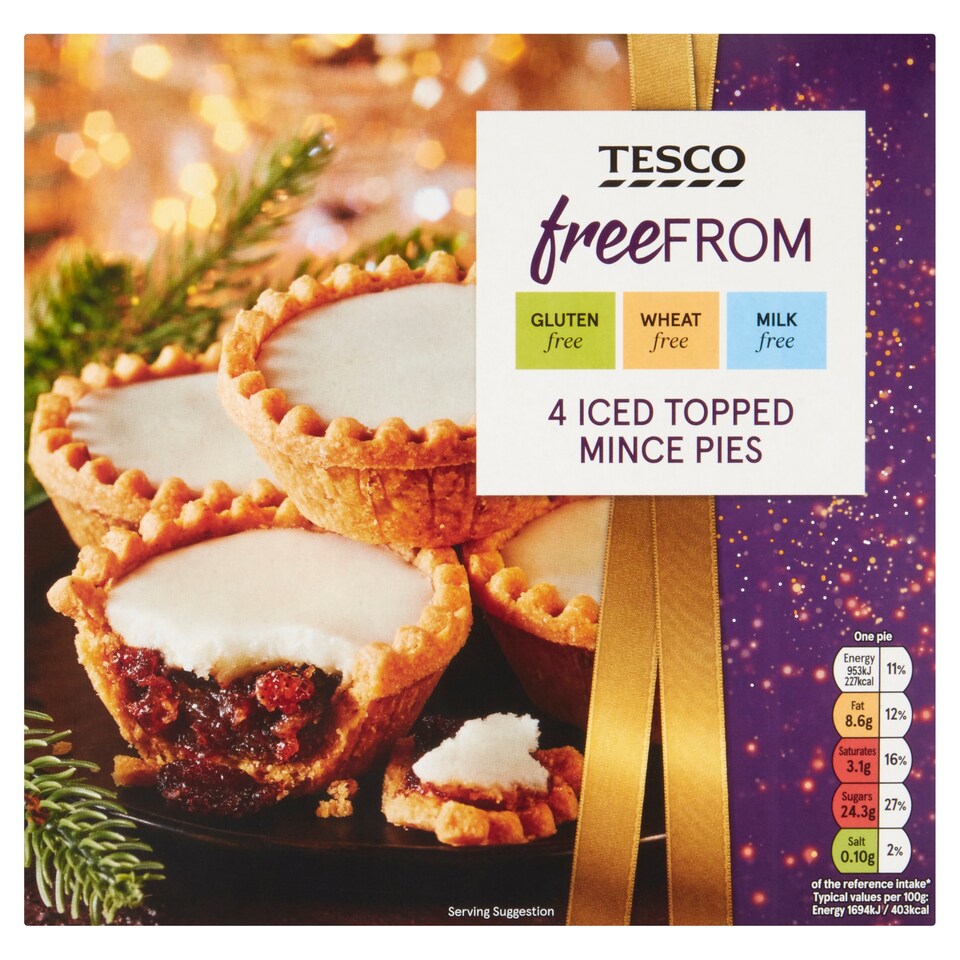 Tesco Free From 4 Iced Topped Mince Pies 225G