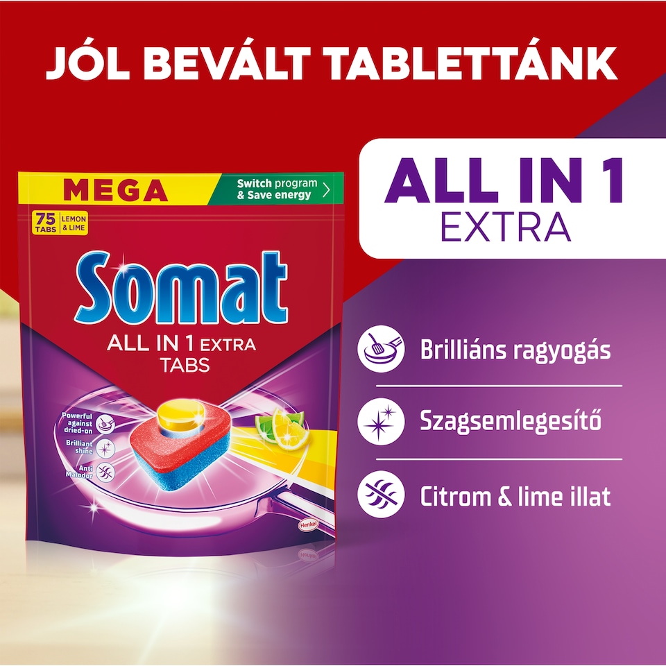 Somat All in One Extra Lemon & Lime mosogatógép tabletta 75 db  1. kép