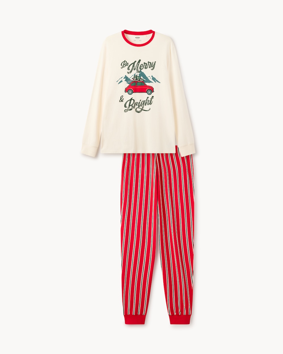 image 1 of Christmas Pure Cotton Merry and Bright Matching Family Pyjama Set in Cream
