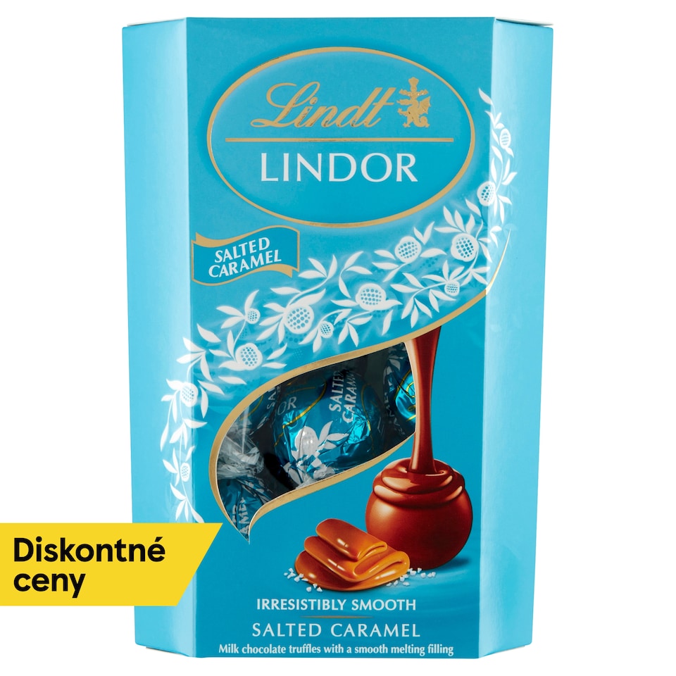 Lindt Lindor Mliečna čokoláda s kryštálmi soli a jemnou karamelovou náplňou 200 g