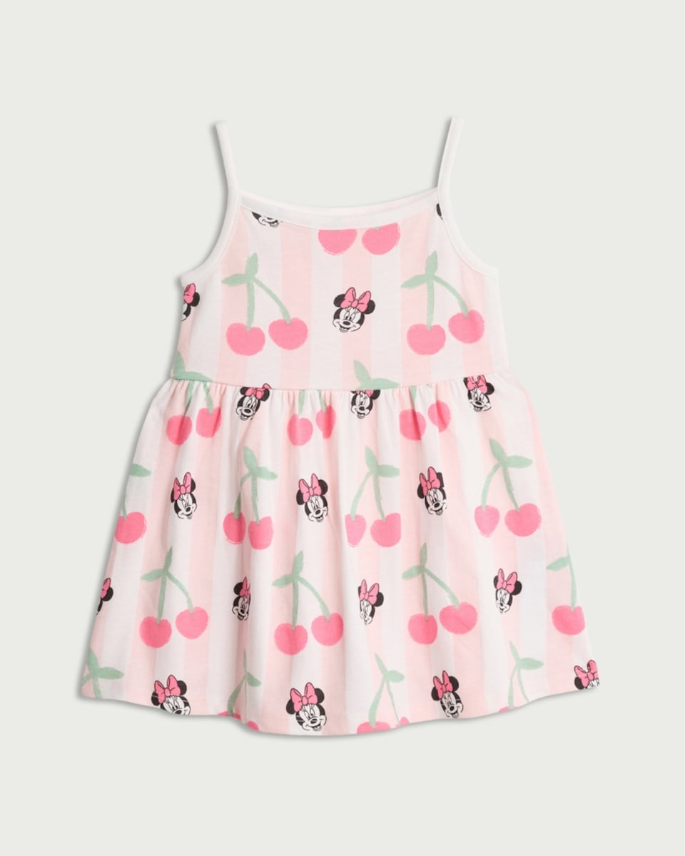 Disney Minnie Mouse Pure Cotton Cherry Print Dress in Pink