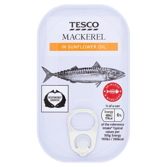 Tesco Mackerel Fillets Sunflower Oil 125G Tesco Groceries