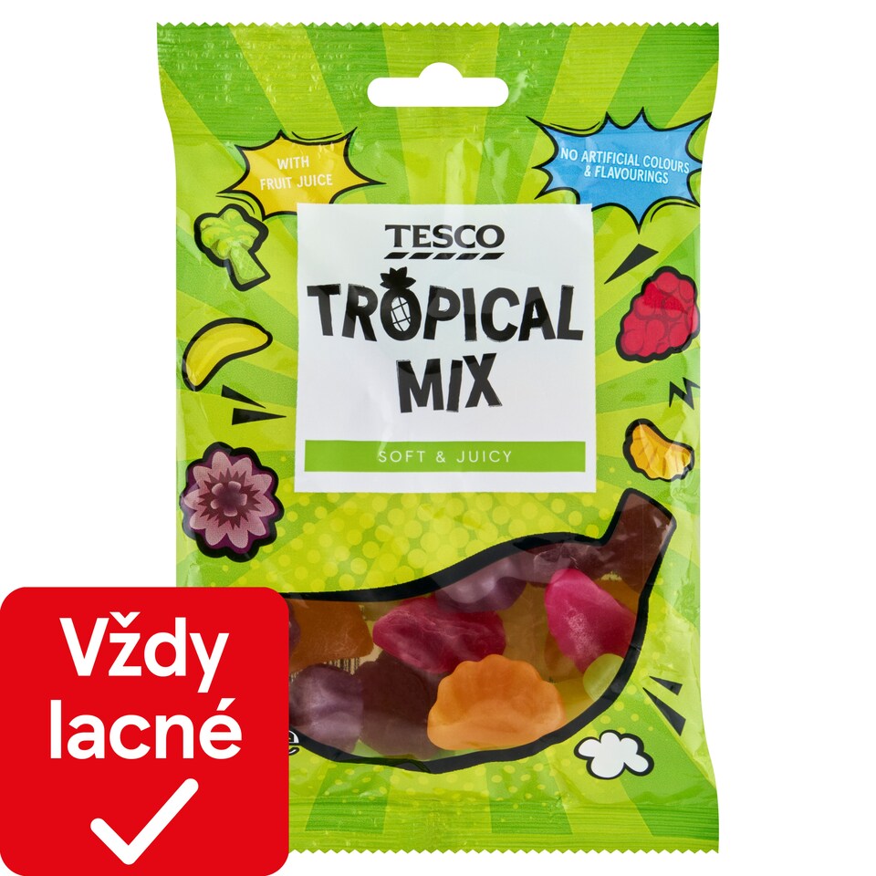 Tesco Tropical Mix želé cukríky s ovocnými príchuťami 100 g
