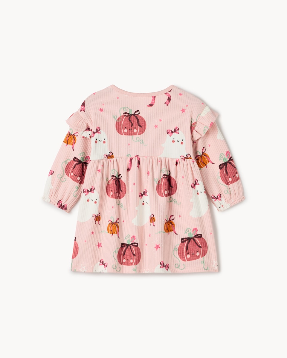 image 1 of F&F Baby Cotton Rich Ribbed Halloween Dress in Pink