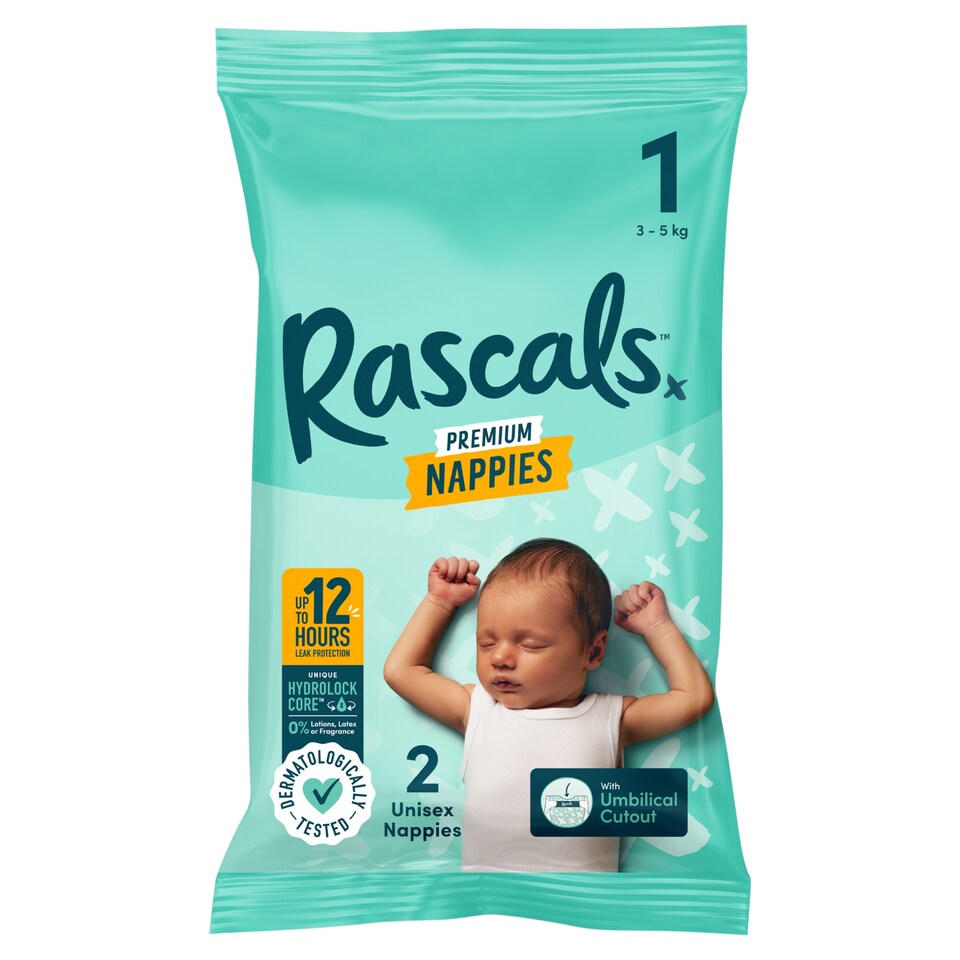 Dizzy Rascal Baby Photo Rascals Premium Nappies, Size 1, 2 Unisex Nappies - Tesco Groceries