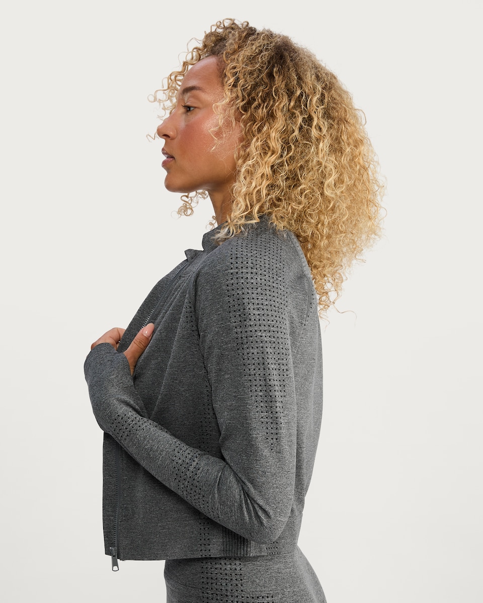 image 1 of F&F Active Seamfree Zip Up Sports Jacket in Grey Marl