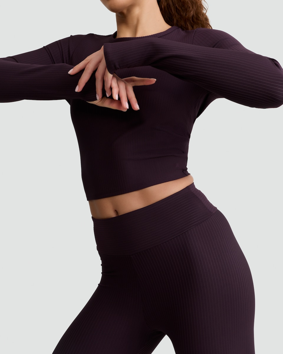 image 1 of Rise by Zara McDermott Ribbed Long Sleeved Pyjama Top in Purple