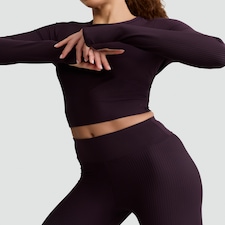 Rise by Zara McDermott Ribbed Long Sleeved Pyjama Top in Purple