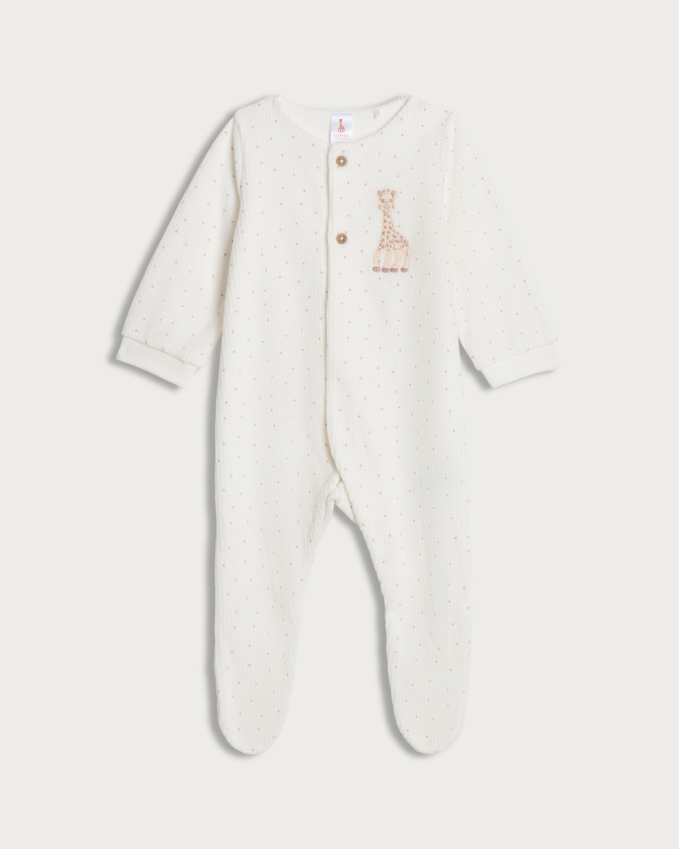 image 1 of Sophie La Girafe Cotton Rich Ribbed Sleepsuit in Multi White
