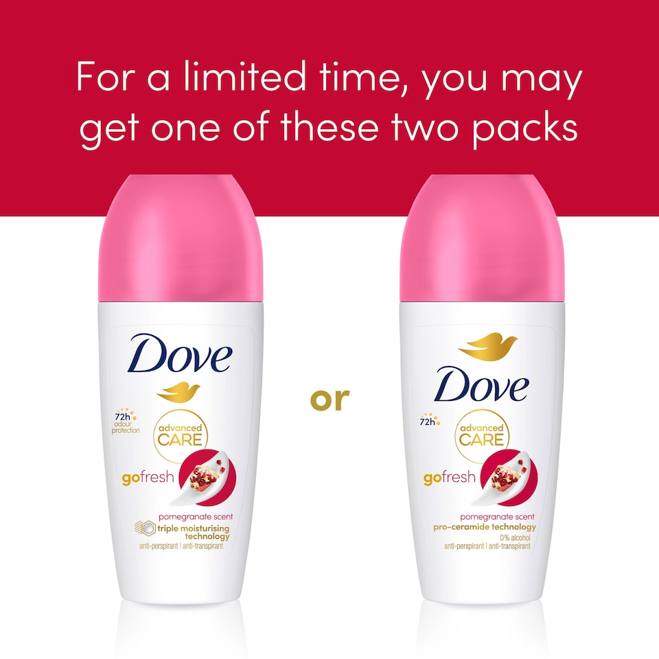 image 1 of Dove Women Go Fresh Pomegranate 72h Advanced Care Roll-On Antiperspirant Deodorant 50ml