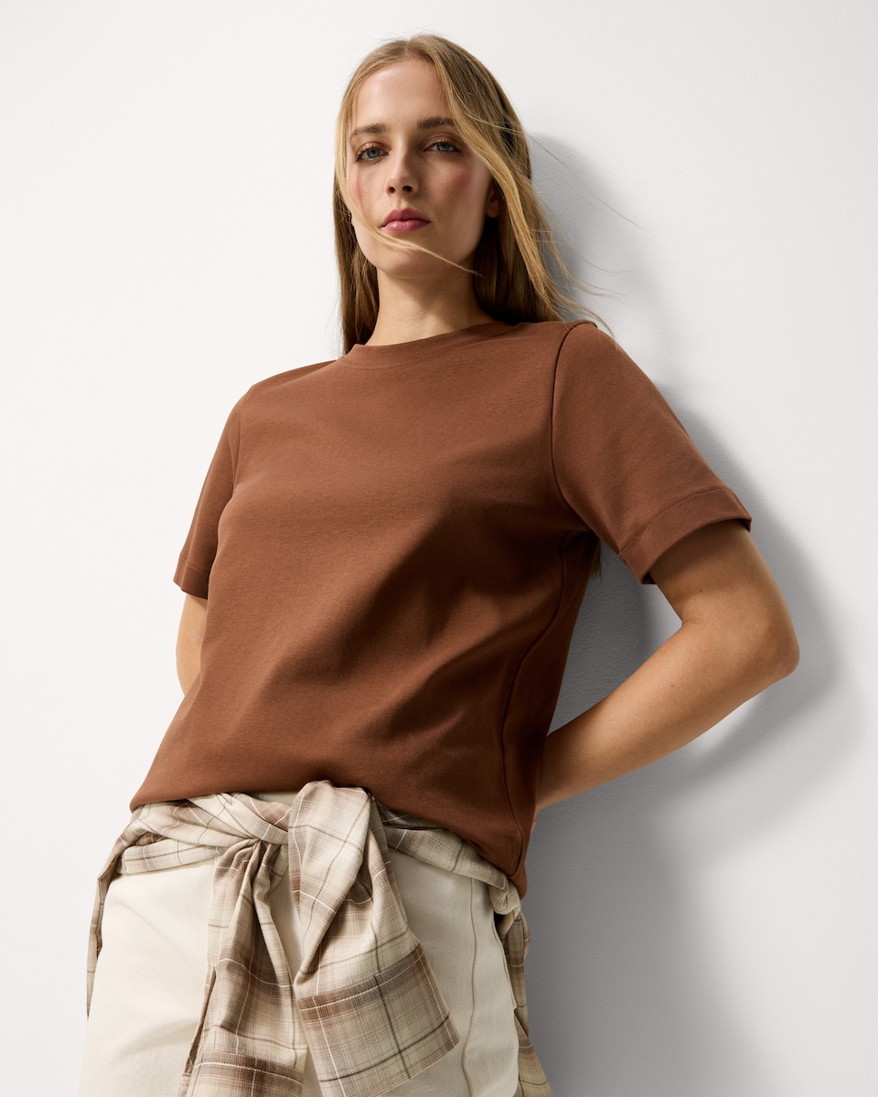 image 1 of F&F Pure Cotton Crew Neck T-Shirt in Brown