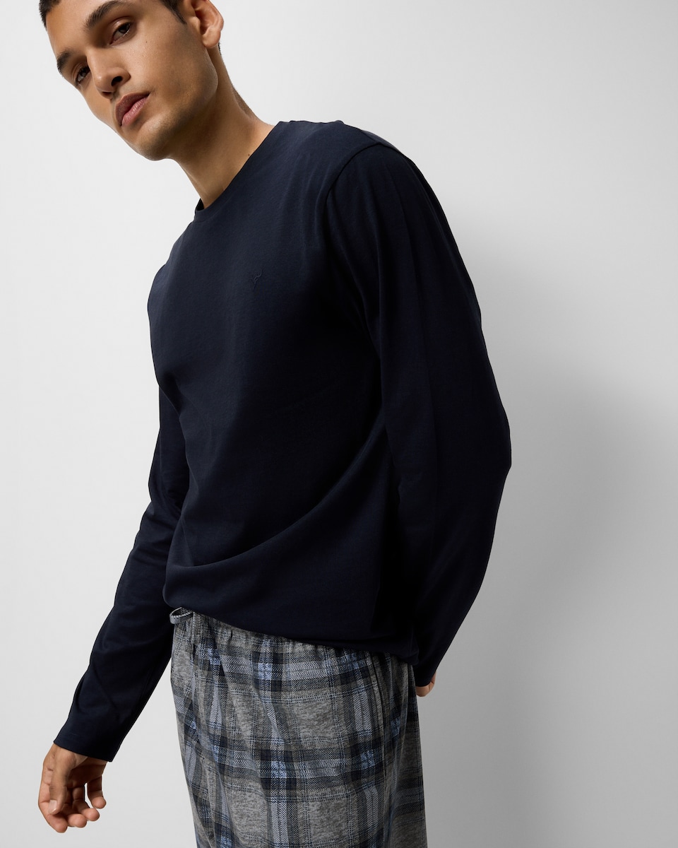 image 1 of F&F Checked Fleece Bottoms Pyjama Set in Navy