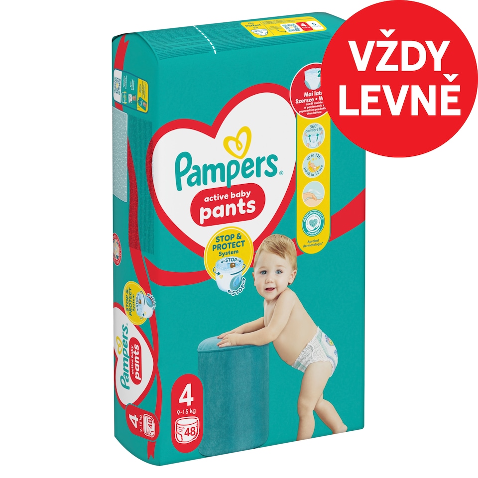 Obrázek 1 pro produkt Plenkové Kalhotky Pampers Active Baby Pants, Velikost 4, 48 Plenky, 9kg-15kg