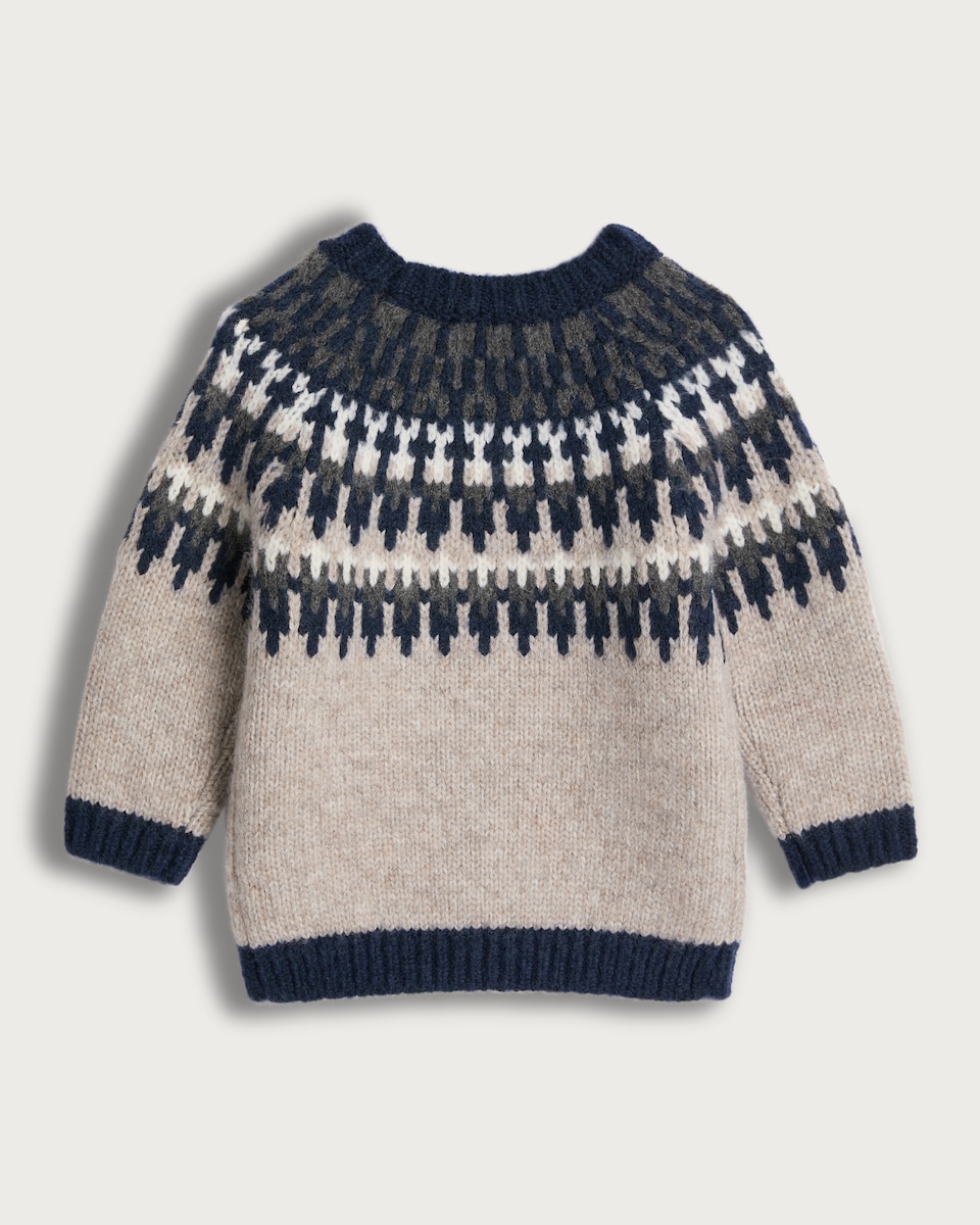 image 1 of F&F Baby Knitted Fairisle Jumper in Stone