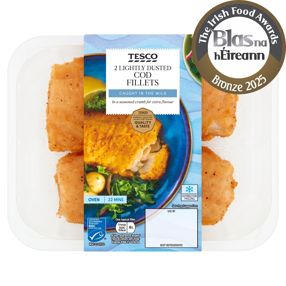 Tesco 2 Lightly Dusted Cod Fillets 255G