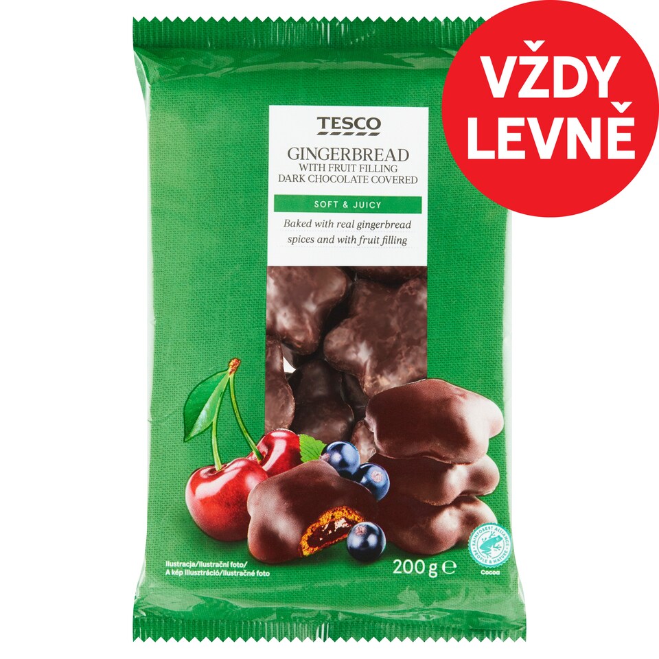 Tesco Perníky v čokoládové polevě s ovocnou náplní 200g