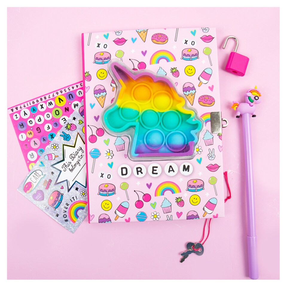 image 1 of Just My Style Press & Pop Fidget Diary & Unicorn Pen