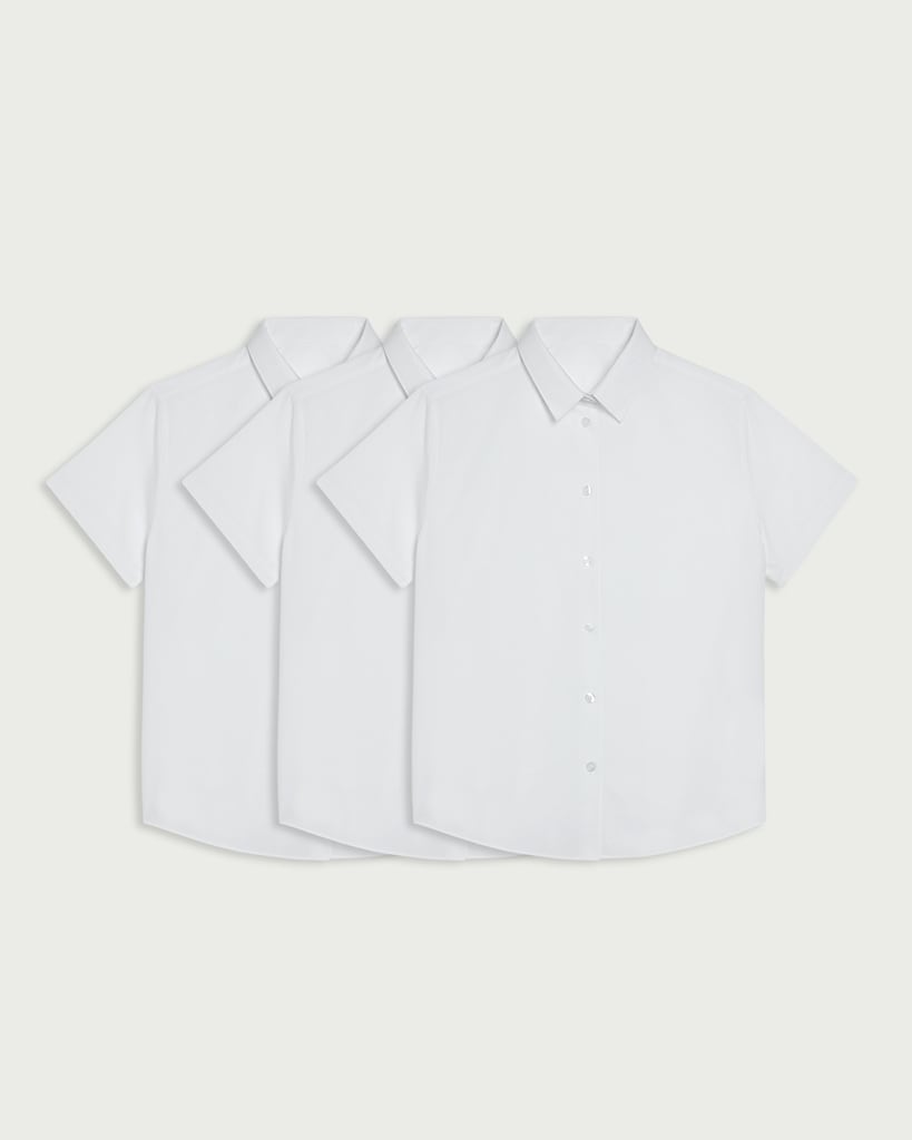 F&F School Girls 3-Pack Generous Fit Short Sleeved Shirts in White