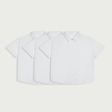 F&F School Girls 3-Pack Generous Fit Short Sleeved Shirts in White