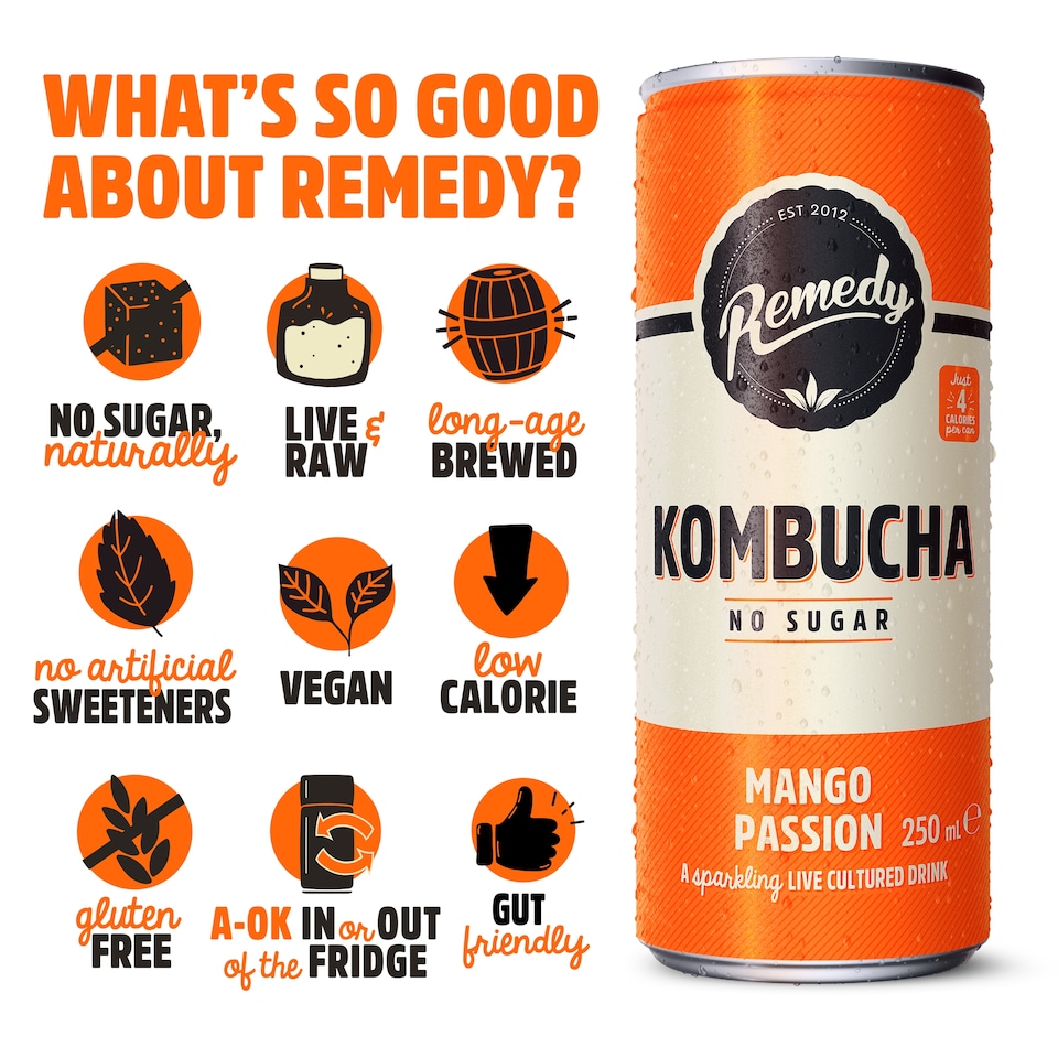 image 1 of Remedy Kombucha Mango Passion Drink 4 X 330Ml