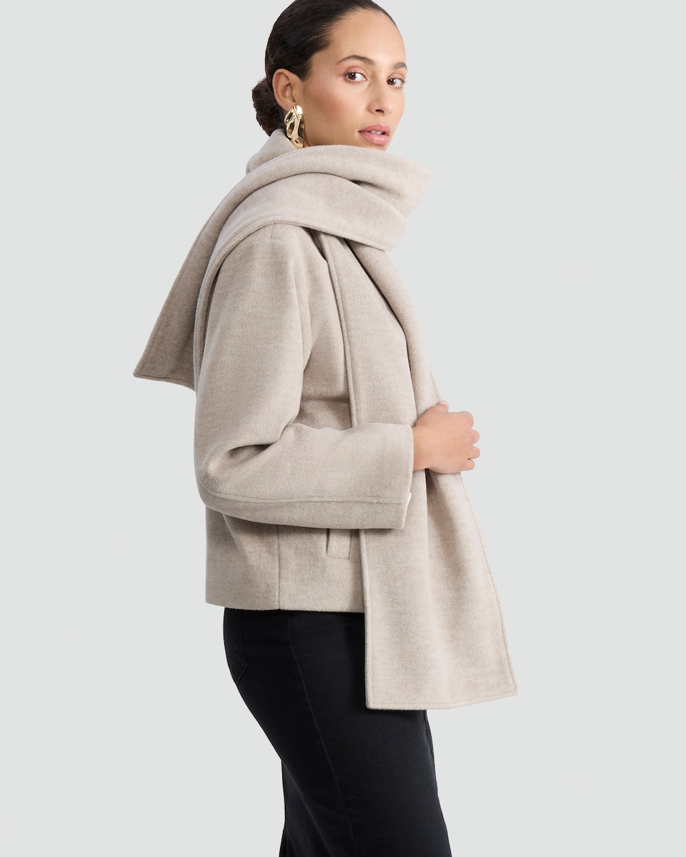 image 1 of F&F Button Front Scarf Jacket in Neutral
