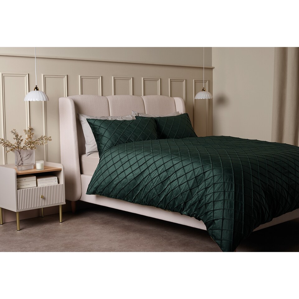 F&F Home Bedding Green Diamond Velvet Duvet Set Double