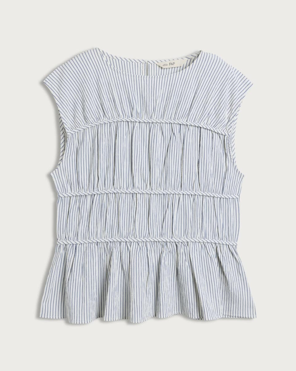 image 1 of F&F Stripe Peplum Hem Blouse in Blue