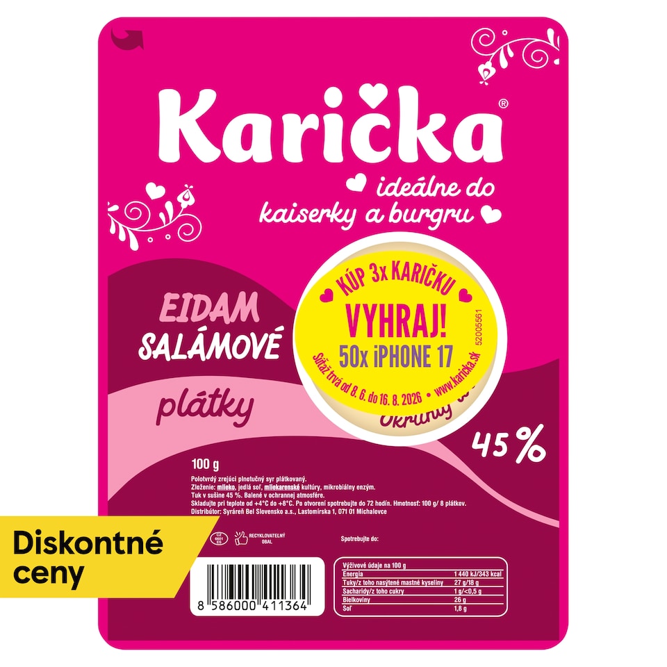 obrázok 1 z Karička Eidam 45 % salámové plátky 100 g