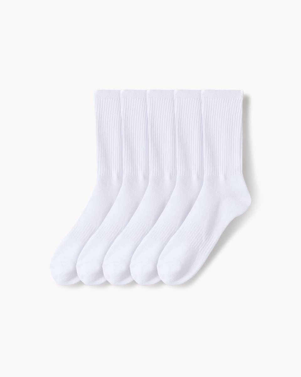F&F Active 5-Pack Cotton Rich Ribbed Ankle Socks in White
