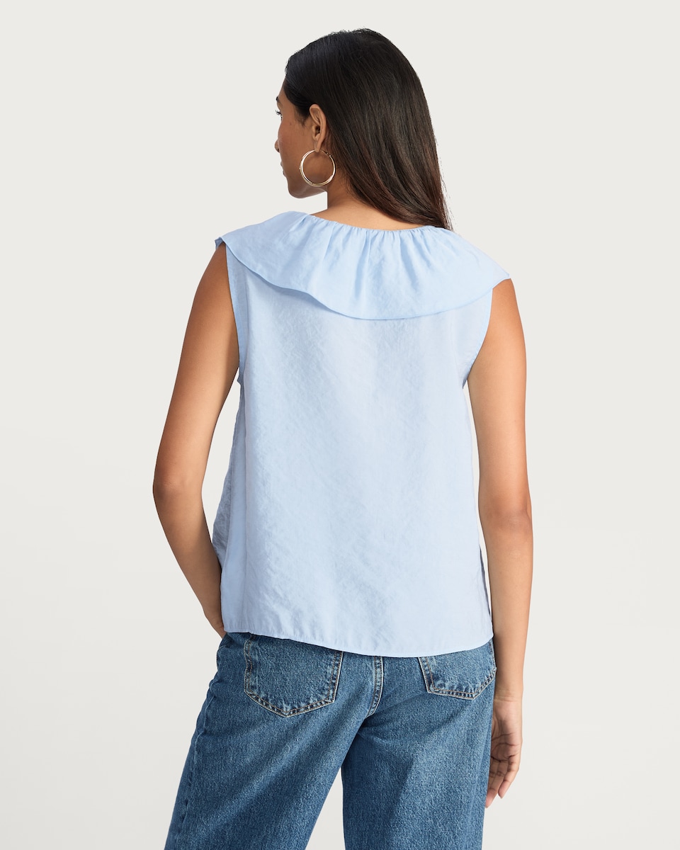 image 1 of F&F Modal Rich Sleeveless Ruffle Front Blouse in Blue