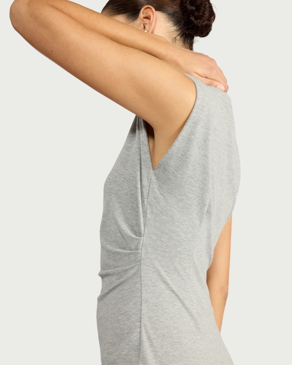 image 1 of F&F Sleeveless Ruched Side Midi Dress in Grey