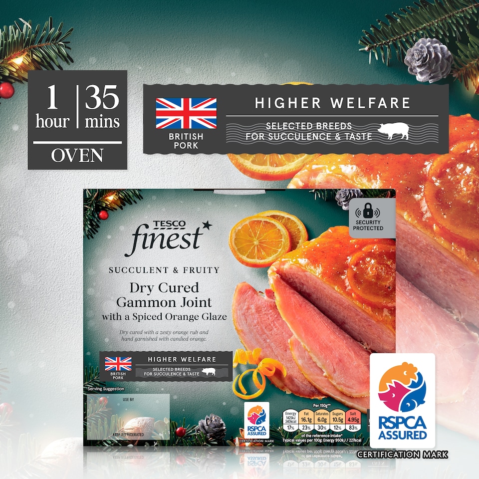 image 1 of 49. Tesco Finest Dry Cured Gammon Joint with a Spiced Orange Glaze 1kg (Serves 4)