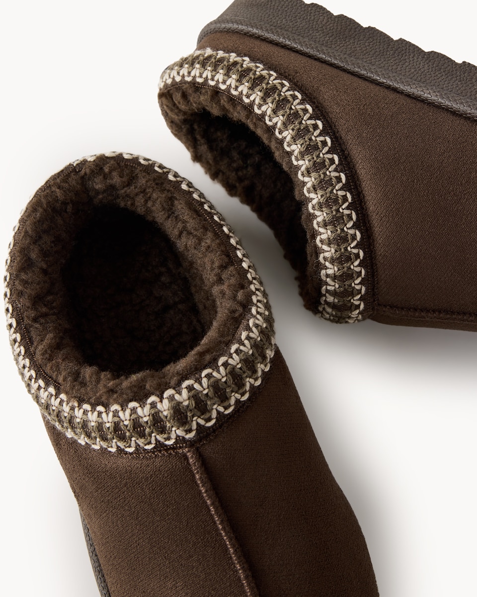 image 1 of F&F Girls Faux Fur Lined Embroidered Mule Slippers in Chocolate