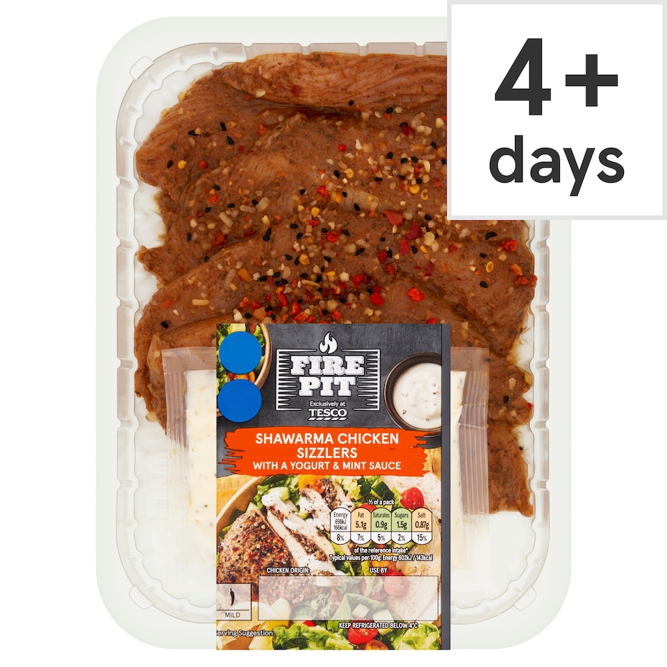 Tesco Fire Pit Shawarma Chicken Sizzlers with a Yogurt & Mint sauce 300g