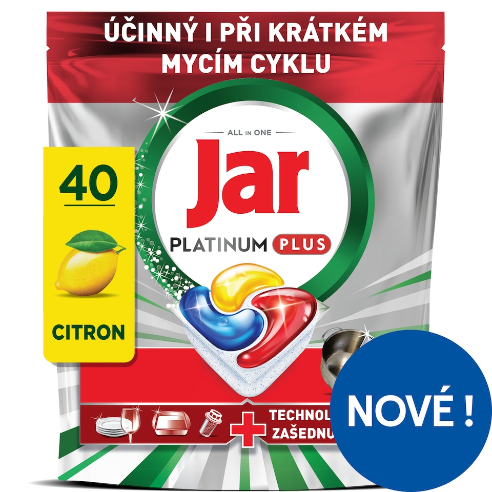 Jar Platinum Plus Kapsle Do Myčky Nádobí, Lemon, , 40 Kapsle,  Výkonný I Během Krátkých Cyklů