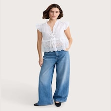 F&F Pure Cotton Broderie Sleeveless Blouse in White