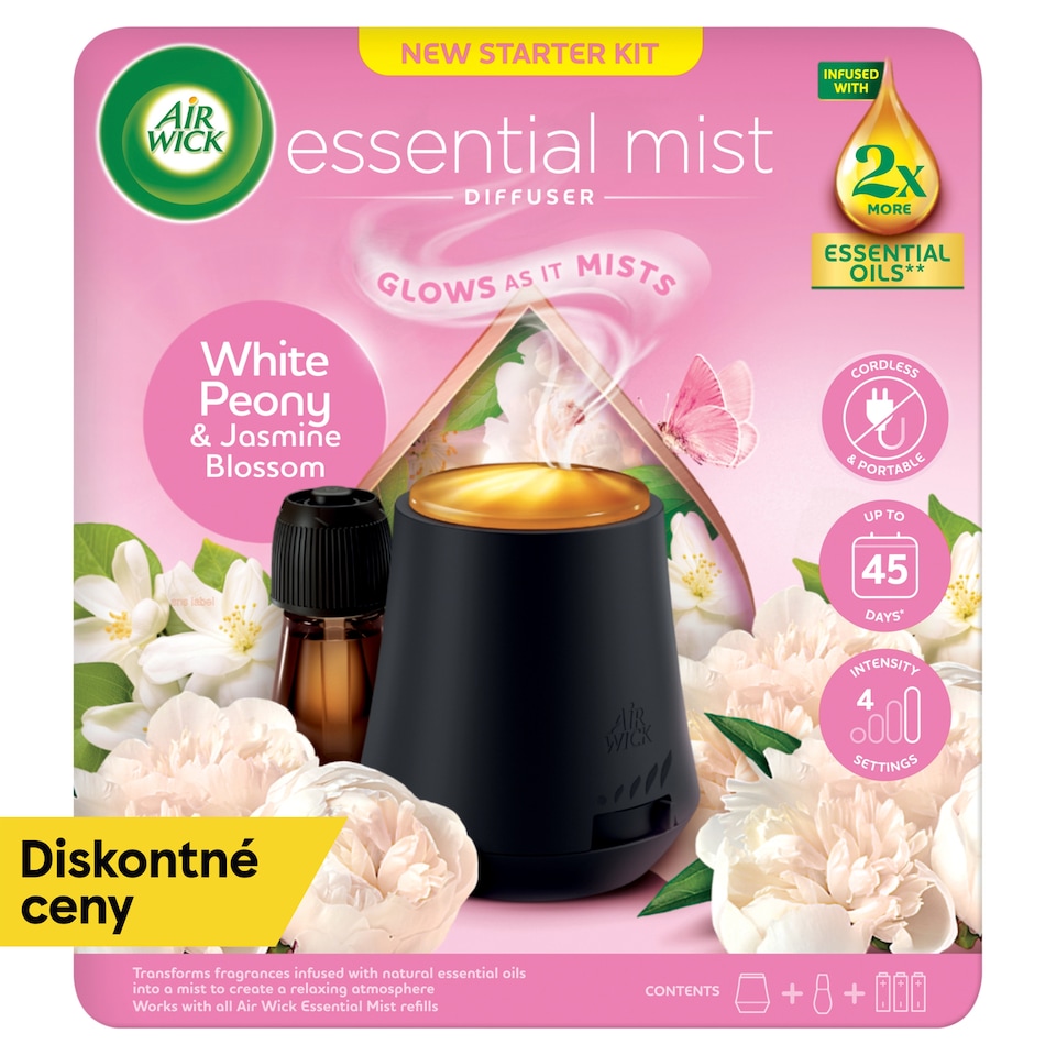 Air Wick Aroma difuzér a náplň pre aroma difuzér pivónia a jazmínový kvet 20 ml