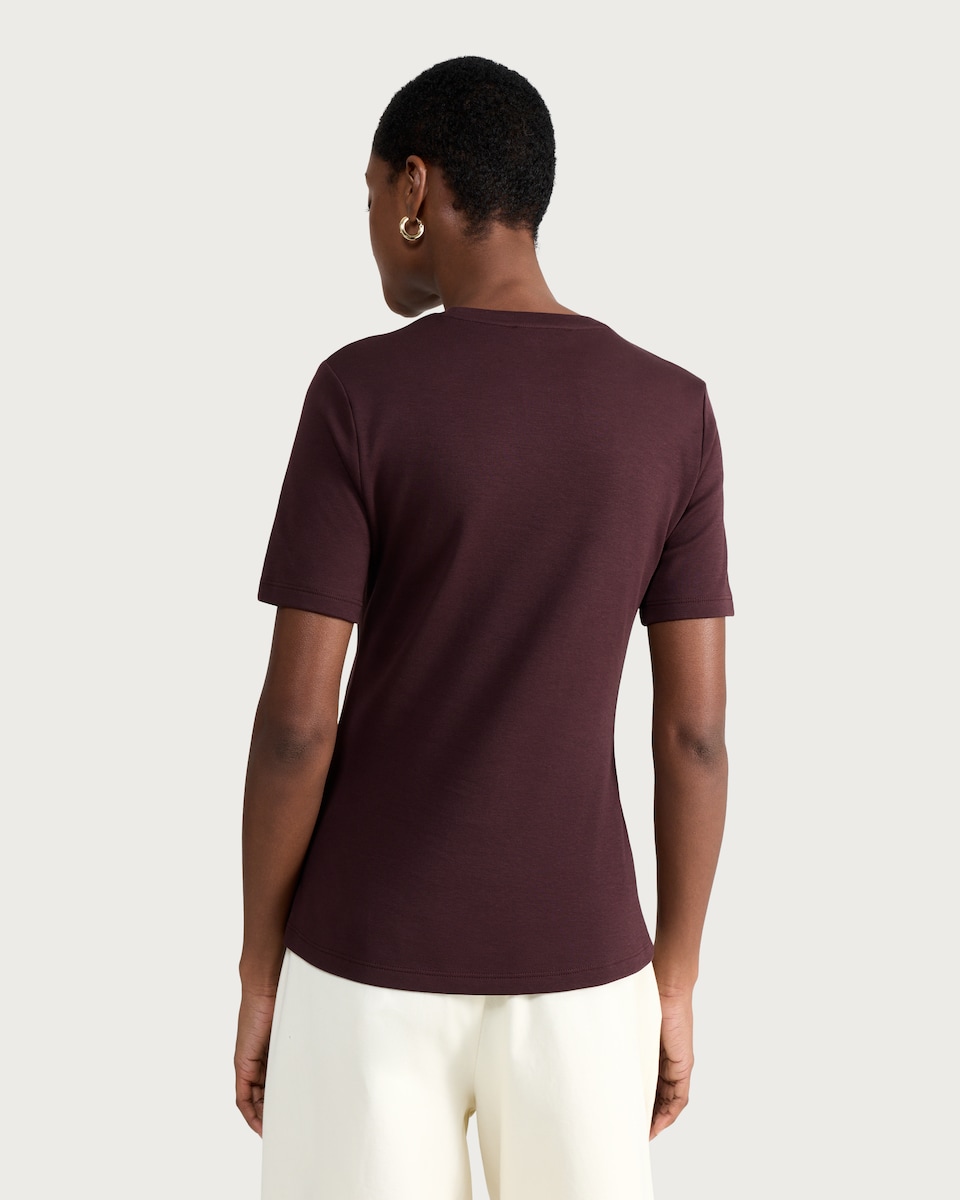 image 1 of F&F Pure Cotton Ruched Metal Accent T-Shirt in Berry