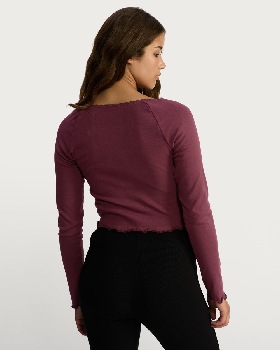 image 1 of OH ME OH MY Cotton Rich Ruched Lace Trim Top in Berry