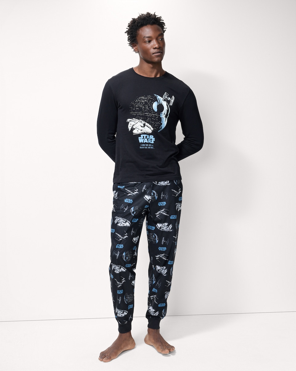image 1 of Marvel Star Wars Fleece Bottoms Pyjama Set in Black