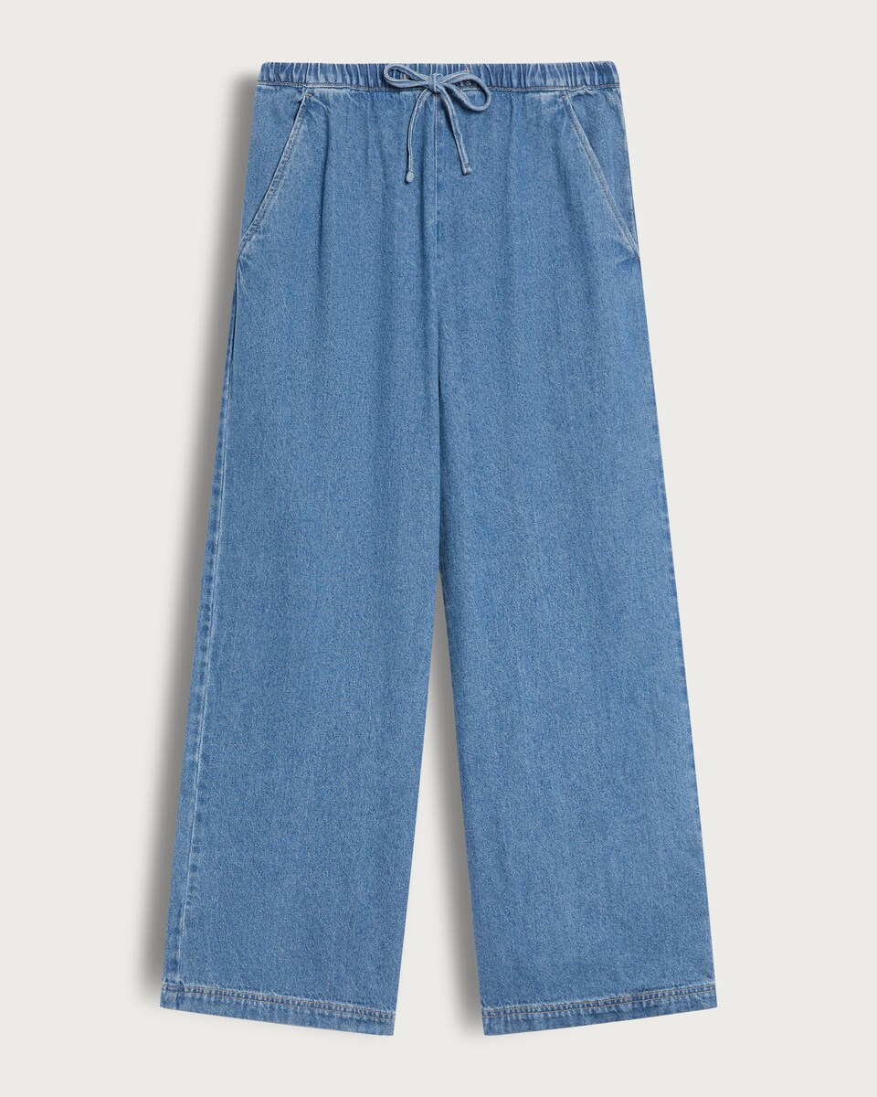 image 1 of F&F Wide Leg Tie Waist Jeans in Blue