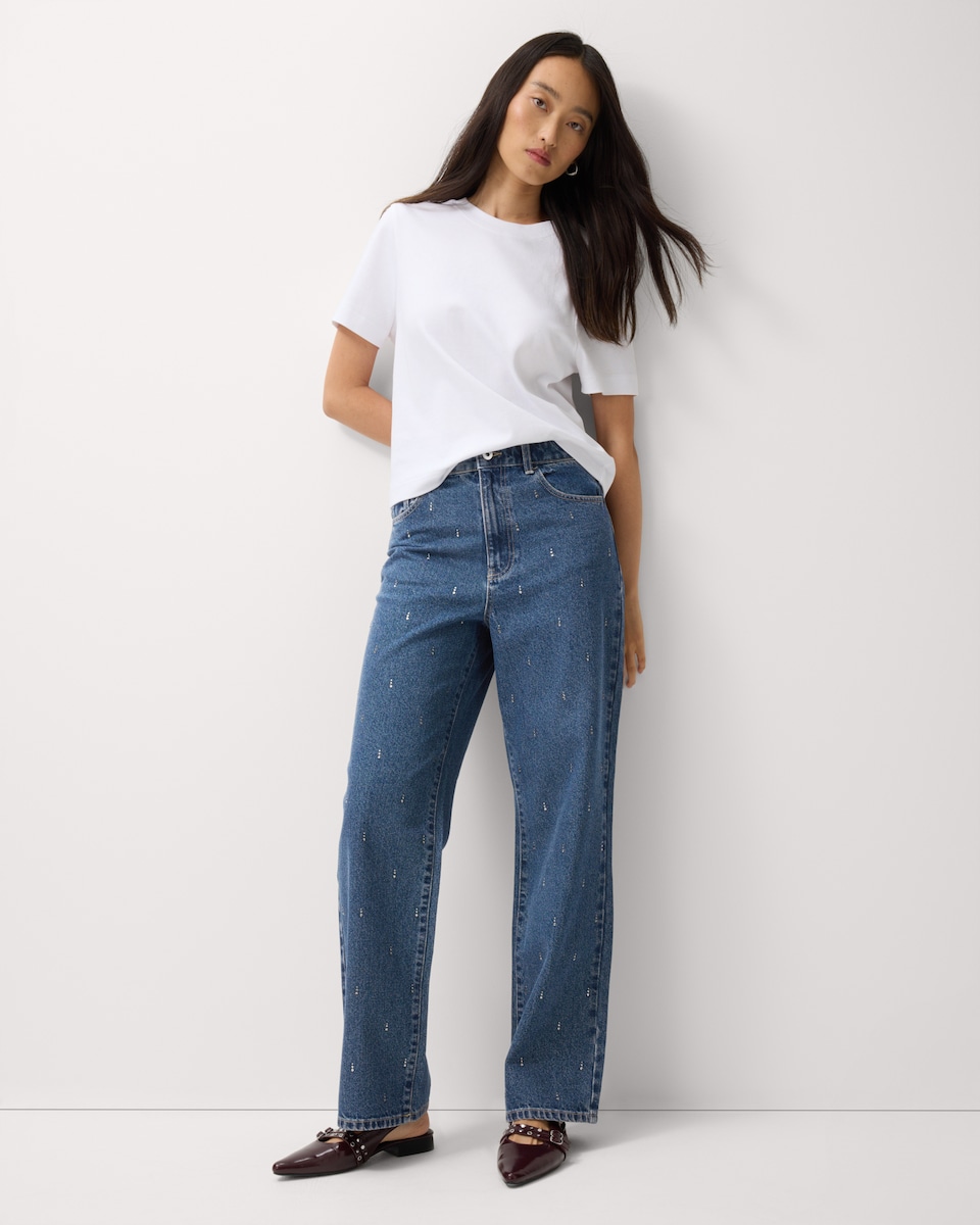 image 1 of F&F Embellished Straight Leg Jeans in Navy