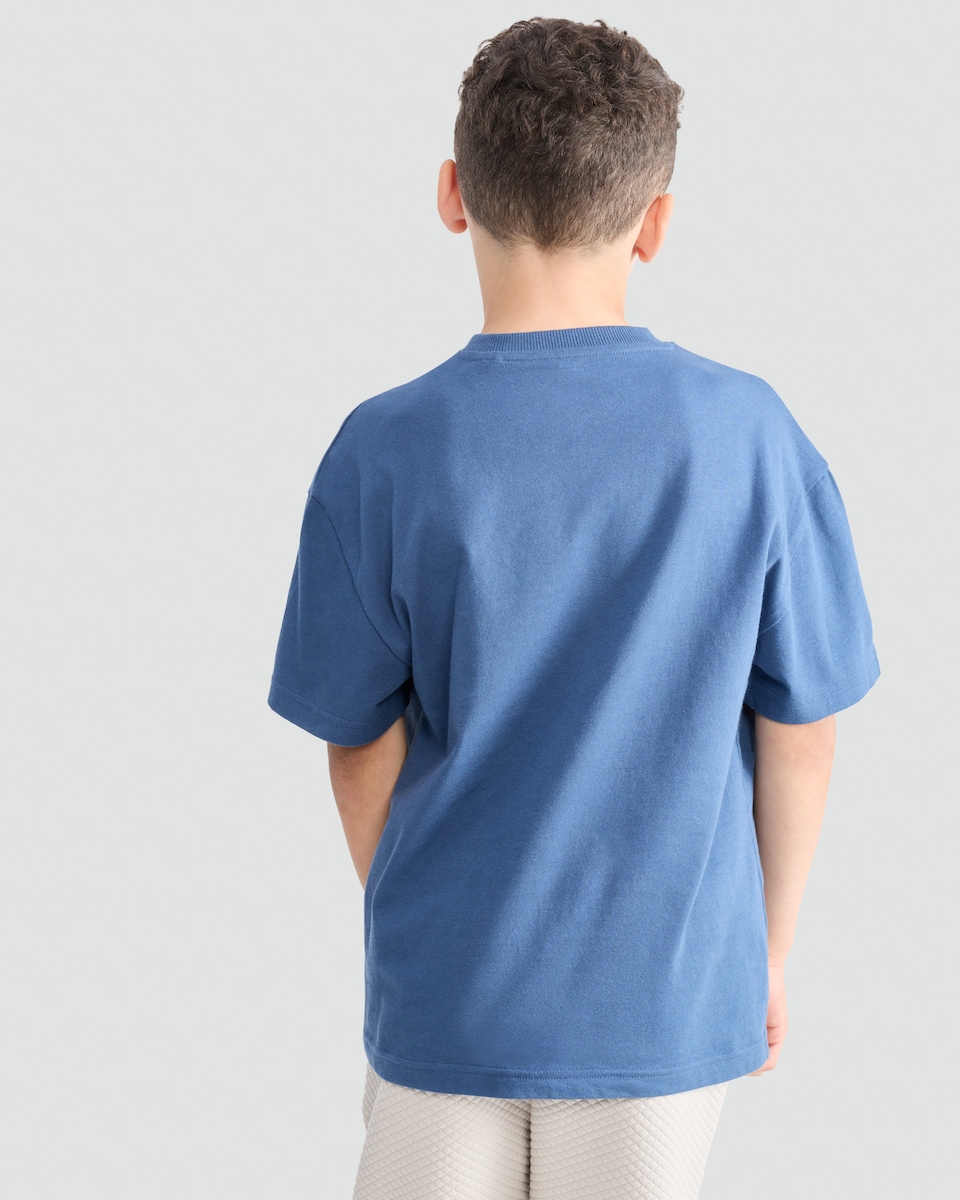 image 1 of F&F Boys Pure Cotton Slogan Short Sleeved T-Shirt in Blue