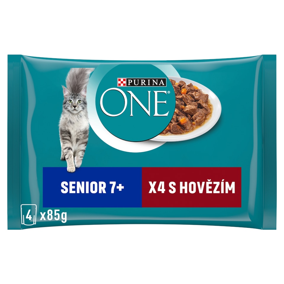 image 1 of Purina ONE Senior Cat Pouches Beef 4 x 85g